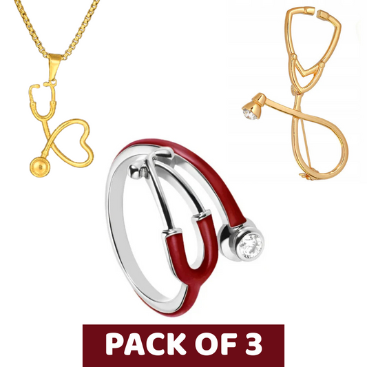 Doctor’s Gift Combo: Steth Ring, Necklace & Brooch - Snuggs.pk