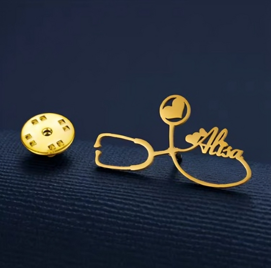 Custom Name Stethoscope Brooch – Personalized Doctor & Nurse Badge Pin - Snuggs.pk