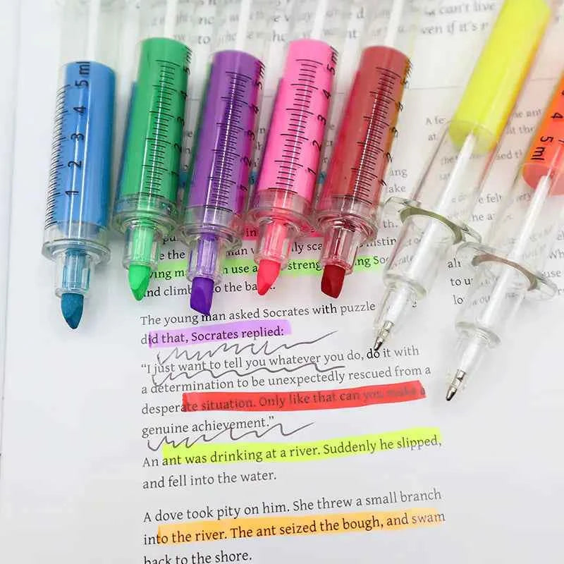 Syringe Highlighters & Ballpoint Pen Set of 6