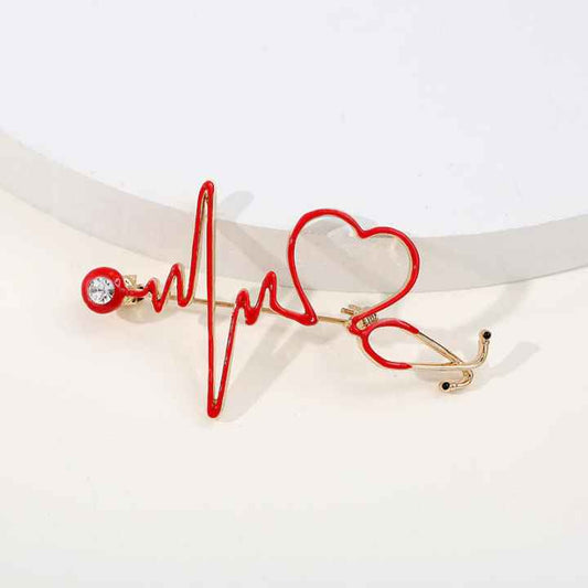 Stethoscope & ECG Heart Brooch — Medical Lapel Pin Gift for Doctors (Men & Women)