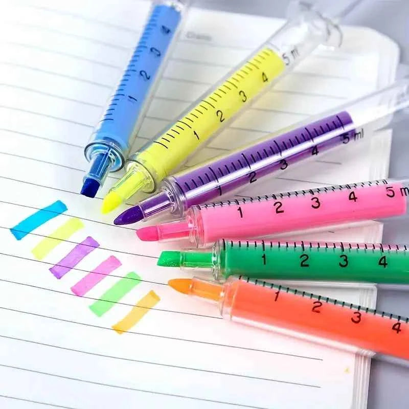Syringe Highlighters & Ballpoint Pen Set of 6