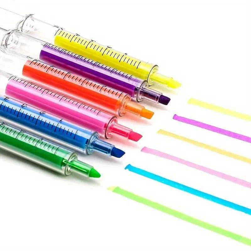 Syringe Highlighters & Ballpoint Pen Set of 6