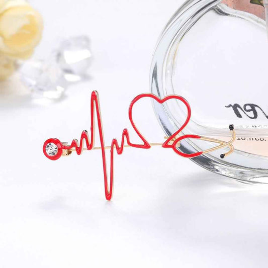 Stethoscope & ECG Heart Brooch — Medical Lapel Pin Gift for Doctors (Men & Women)