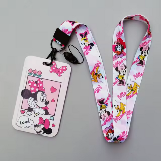 Cartoon card holder with metal badge clip and keychain attachment