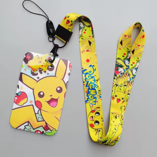 Yellow cartoon ID card holder with hard case and polyester lanyard