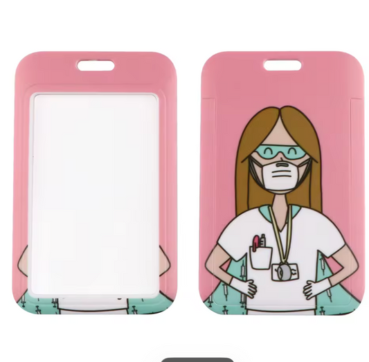 Pink medical ID card holder with waterproof nylon neck lanyard