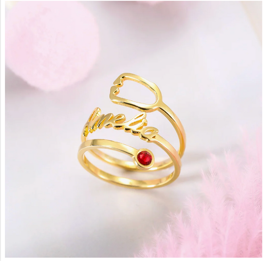 Personalized Name  Stethoscope Ring adjustable and water proof