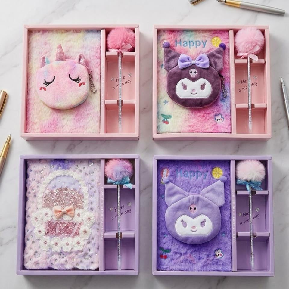 RANDOM DESIGN FURR DIARY WITH PEN CUTE