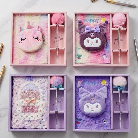 RANDOM DESIGN FURR DIARY WITH PEN CUTE
