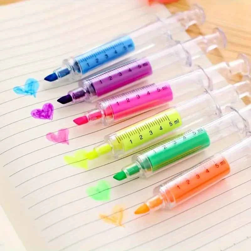 Syringe Highlighters & Ballpoint Pen Set of 6