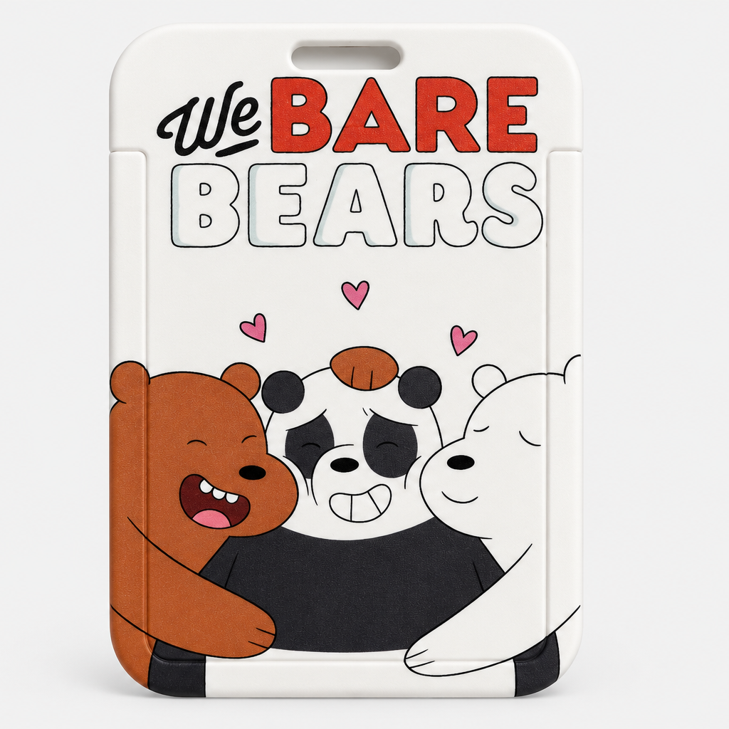 Cute bear ID card holder showing anti-lost card slot